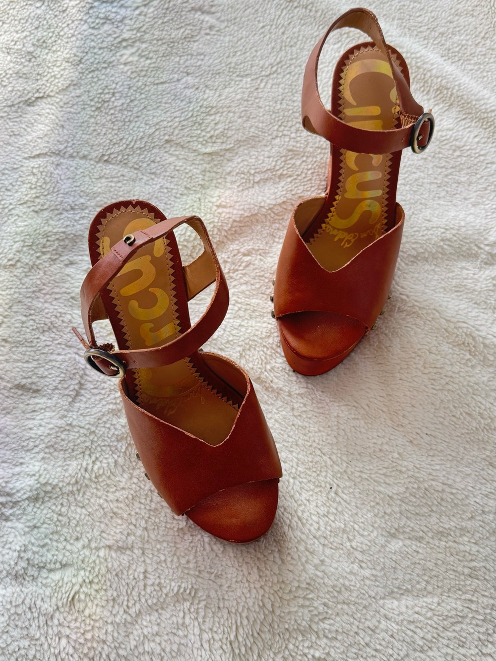 Sam Edelman Circus Wooden Brown Studded Platform Sandals - Picture 2 of 7